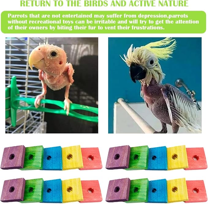 100 Pieces Parrot Wooden Chewing Toy Parrot Bite Toy Parrot Chewing Blocks for Small, Medium, Large Parrot Budgies Parakeet Cockatiel(Mixed Color)