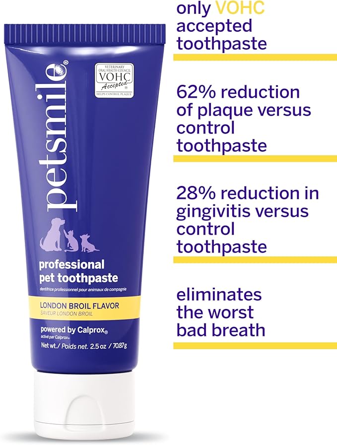 Petsmile Professional Pet Toothpaste for Cats & Dogs - VOHC Accepted Toothpaste - Clinically Proven to Control Plaque & Tartar Calprox Formula (London Broil, 2.5 Oz)