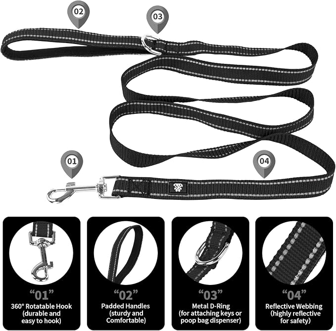 NESTROAD Dog Collar and Leash Set,Reflective Dog Collars with Quick Release Buckle,Adjustable Nylon Pet Collar for Small Medium Large Dogs(Large,Black)