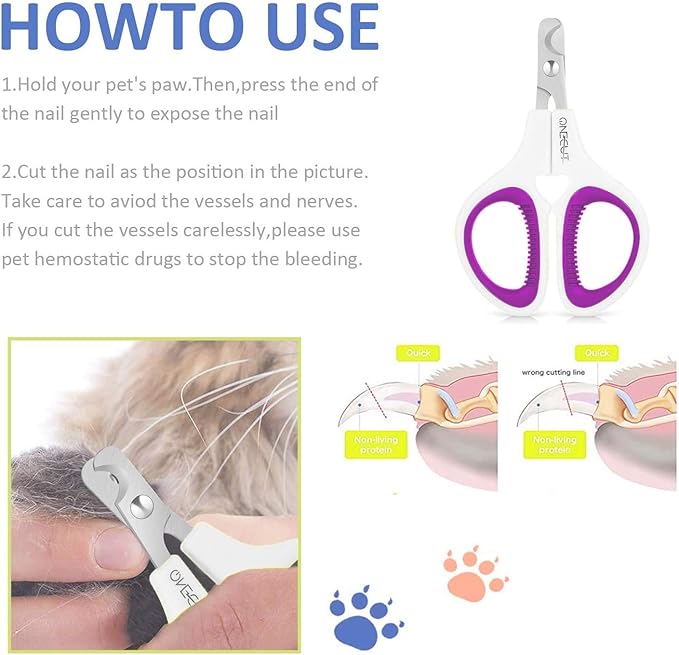 Pet Nail Clippers, Update Version Cat & Kitten Claw Nail Clippers for Trimming, Professional Pet Nail Clippers Best for a Cat, Puppy,Rabbit, Kitten & Small Dog,Sharp & Safe (Purple)