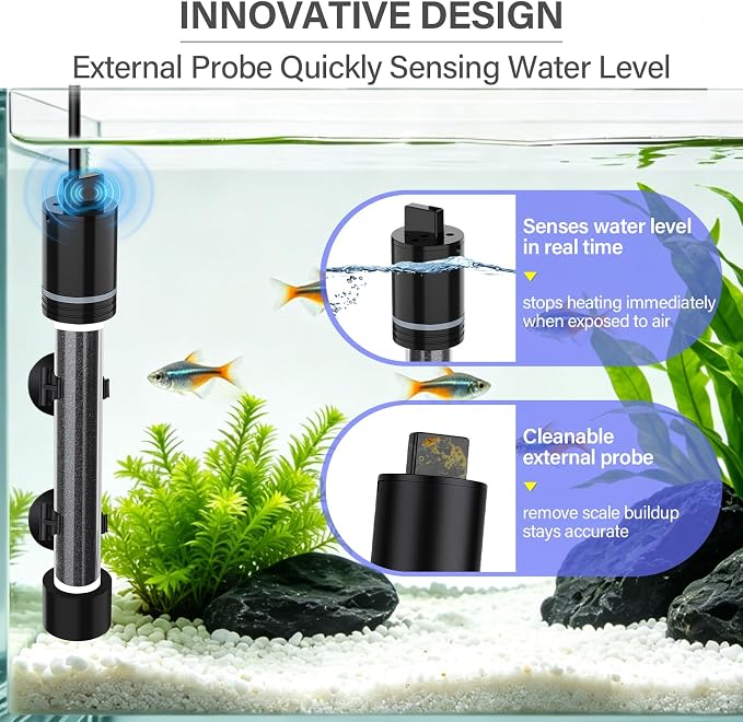 hygger 200W Aquarium Heater for 20–40 Gallon Tanks, ±0.5°C Precise Temperature Control, Dual Probe, External Controller, Overheat & Dry-Run Protection, for Freshwater & Saltwater