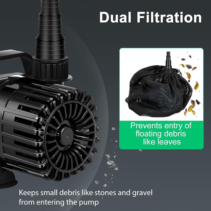 1800 GPH Pond Pump for Fish Pond Fountain & Waterfall, 14ft Lift | 100W Submersible Water Pump, 180° Rotatable Outlet, Filter Bag & 20FT Power Cord, Ultra-Quiet, UL Listed