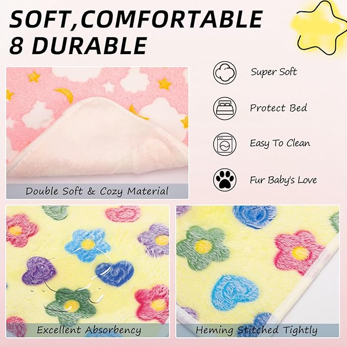 PETKNOWS 6PCS Guinea Pig Fleece Blankets, Washable Small Animal Fleece Bedding Cage Liners Absorbent Pet Pee Pad Sleep Mat Pad Cover for Hamster Ferret Rabbit Chinchilla Hedgehog
