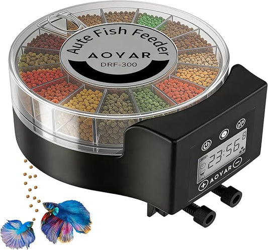Automatic Fish Feeder Dispenser for Aquarium: Auto Precision Food Feeding 300ml Large Capacity for Powder Flakes Pellet, Battery Feeders Timer for Small Tank Turtle Betta Koi Vacation Weekend Day