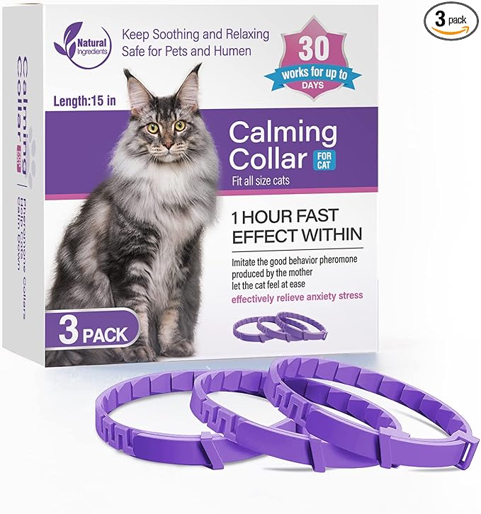 3 Pack Calming Collar Efficient Relieve Reduce Anxiety Stress Pheromones Calm Relaxing Comfortable Breakaway Collars Adjustable for Small, Medium Large Cat, Kittens