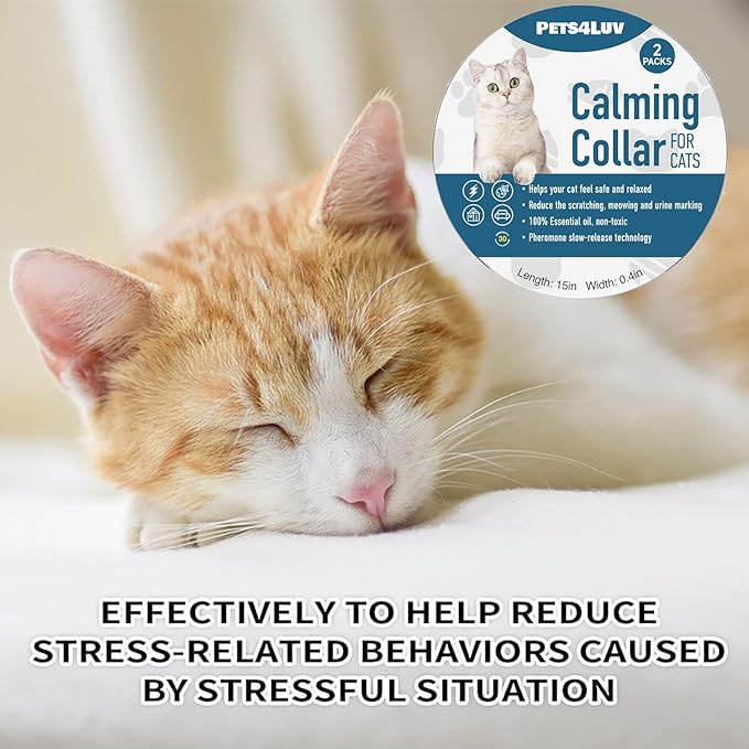 Calming Collar for Cats - Pheromone Calm Collars, Anxiety Relief Fits Small Medium and Large Cat - New Version - Adjustable and Waterproof with 100% Natural 2 Pack