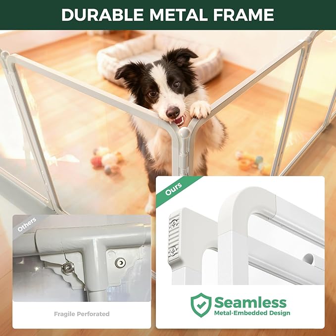 FXW AuraSpace Pro Acrylic & Wire Mesh Indoor Dog Playpen, 32" Height 8 Panels Metal Dog Pen for Small and Medium Dogs, White│Patented