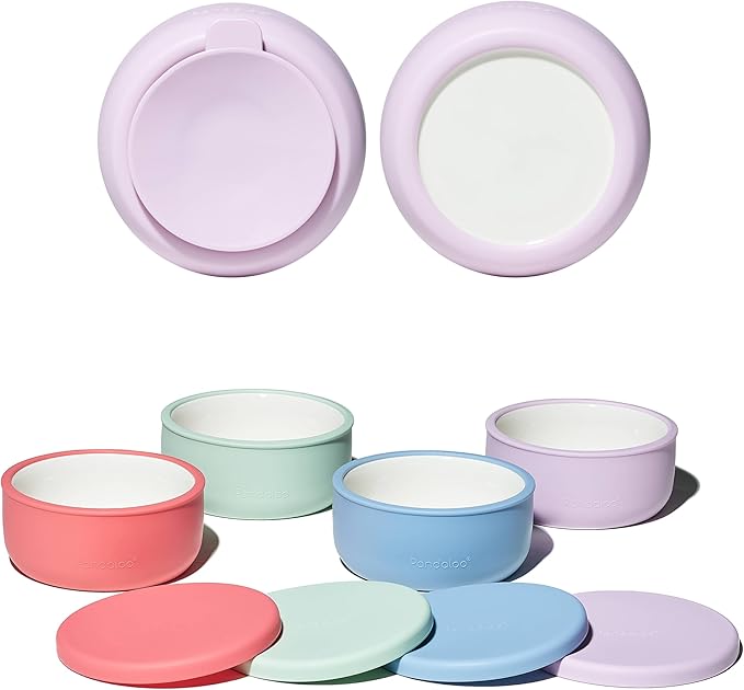 Pandaloo Porcelain Kids Bowls with Removable Silicone Sleeve & Lid – Strong Suction Base, Microwave & Dishwasher Safe, Toddler-Proof, Non-Slip Ceramic Feeding Bowls for Babies & Toddlers (Set of 4)