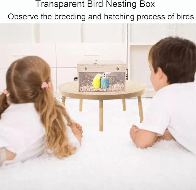 Tfwadmx Parakeet Nesting Box, Transparent Bird Nest Breeding Box, Wood Parrot Nest Box with Perch Bird Cage House for Cockatiel Lovebirds Budgie Canary Finch(S)