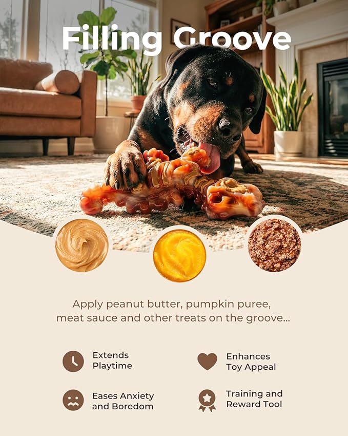 2 Pack Indestructible Dog Chew Toys for Aggressive Chewers: Ultra-Dense Nylon, Bacon Flavor Chew Bones, Heavy Duty Tough Toys for Large Dogs 20-90 lbs, Long Lasting & Keep Them Busy (XL)