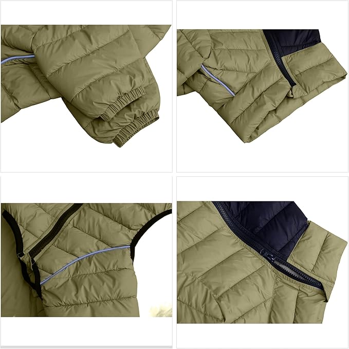 Olive Green Dog Jacket, 4-Leg Covered Waterproof Windproof Reflective Warm Vest, Zippered Adjustable Outdoor Snow Jacket for Small to Large Dogs