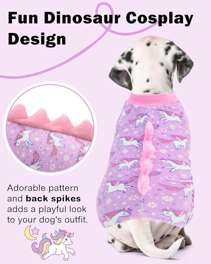 CuteBone Dinosaur Costume Dog Pajamas, Stretchy Spandex Crystal Velvet Sleepwear Coat for Small Dogs, Soft & Warm Pet Outfit Clothes for Cold Weather, Cozy Pullover Design COSP11S