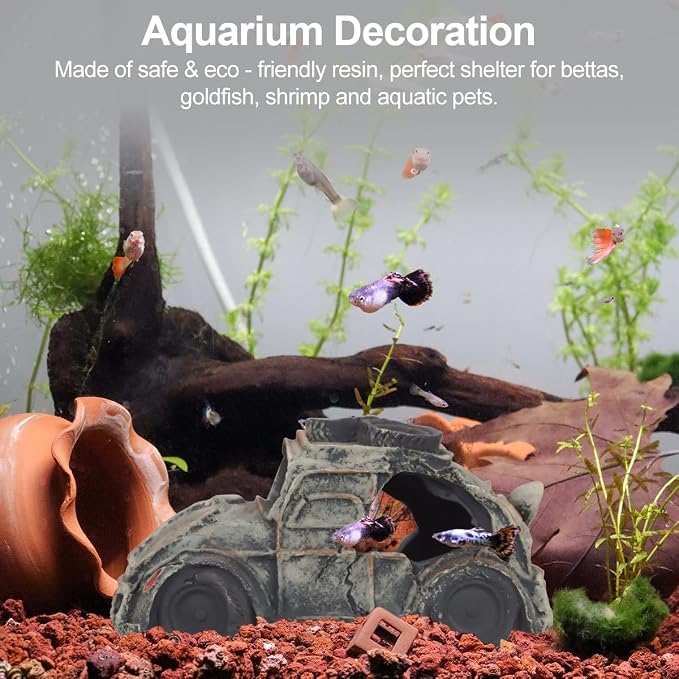 Virekm Resin Rock Cave Hideouts for Fish Tank Aquarium Decor | Safe Natural Design Ornaments for Betta, Goldfish, Shrimp, Easy To Clean Aquarium Landscape Decor