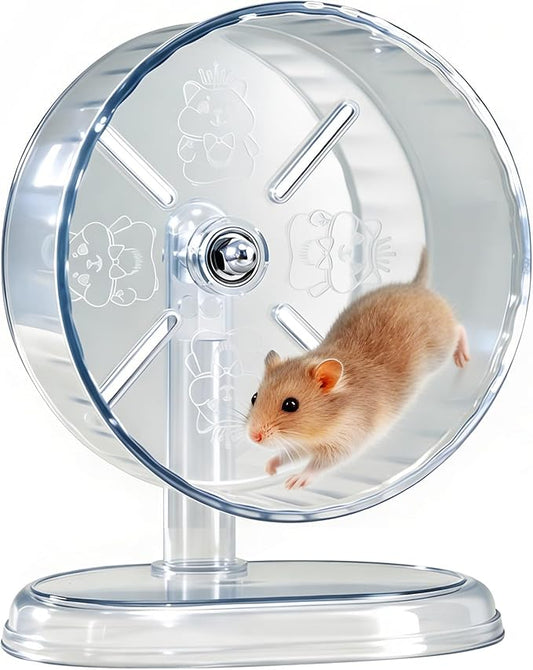 Hamster Exercise Wheel,Super-Silent Small Animals Exercise Wheels,Quiet Hamster Running Wheels with Adjustable Stand for Hamsters, Gerbils, Rats, or Other Small Pets (Transparent, 8.3 inch)
