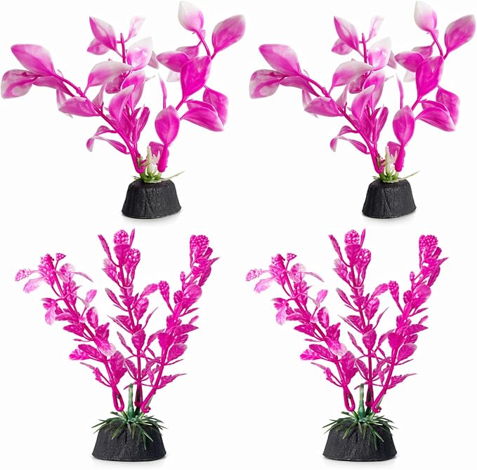 4PCS Pink Fish Tank Decor Set, Silk Plants for Betta Fish Tank, Aquarium Plants Decorations, 4PCS Set for Small Aquariums, Creating Resting Spots and Reducing Fish Stress
