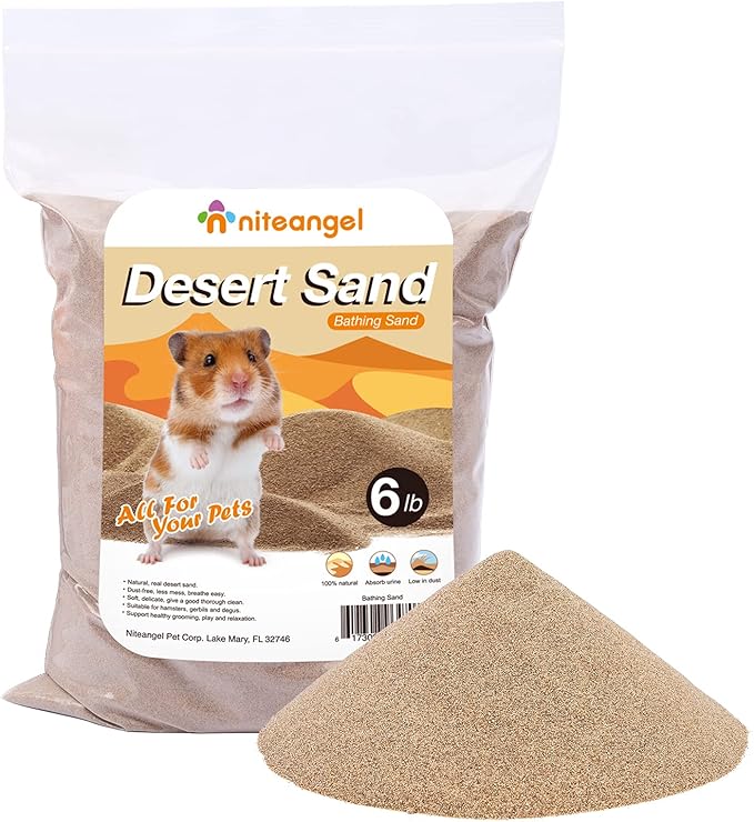 Niteangel Hamster Desert Bath Sand with Sand Bath Scoop| No-Dust Bath or Potty Litter Sand for Hamster Chinchillas Gerbil Mice Degu or Other Small Pets 6lb