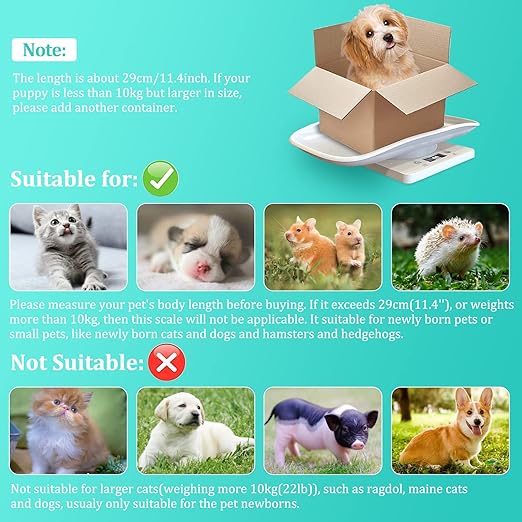 Digital Mini Pet Scale, Small Animal Weight Scale, Portable LCD Electronic Weighing Scale with Tray(Max. 22 lbs), Multifunction Kitchen Scale for Food/Puppy/Kitten/Lizard/Hamster/Tortoise/Whelping