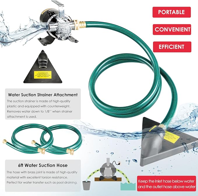 Water Transfer Pump, 115V 1/10HP 330GPH Utility Water Pump Electric With 2 * 6ft Suction Hose, Portable Small Water Pump For Pool Draining, Removing Water From Rain Barrel, Aquariums, etc.