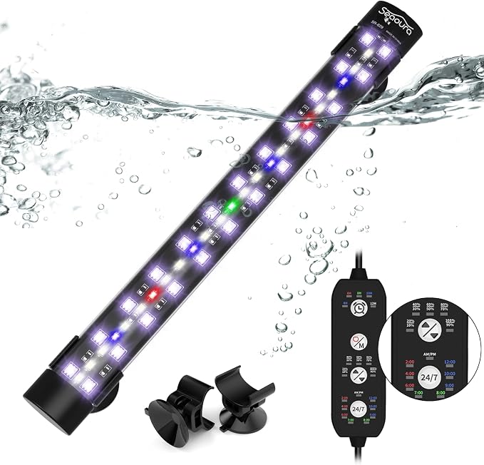 SEAOURA 24/7 Submersible LED Aquarium Light for Plants Fish Tank, 11 Inch | IP 68 Waterproof Full Spectrum Led Aquarium Plant Light with Timer for Freshwater Tank, 10 Brightness, 8 Colors, Auto On/Off