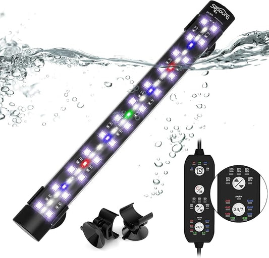 SEAOURA 24/7 Submersible LED Aquarium Light for Plants Fish Tank, 11 Inch | IP 68 Waterproof Full Spectrum Led Aquarium Plant Light with Timer for Freshwater Tank, 10 Brightness, 8 Colors, Auto On/Off