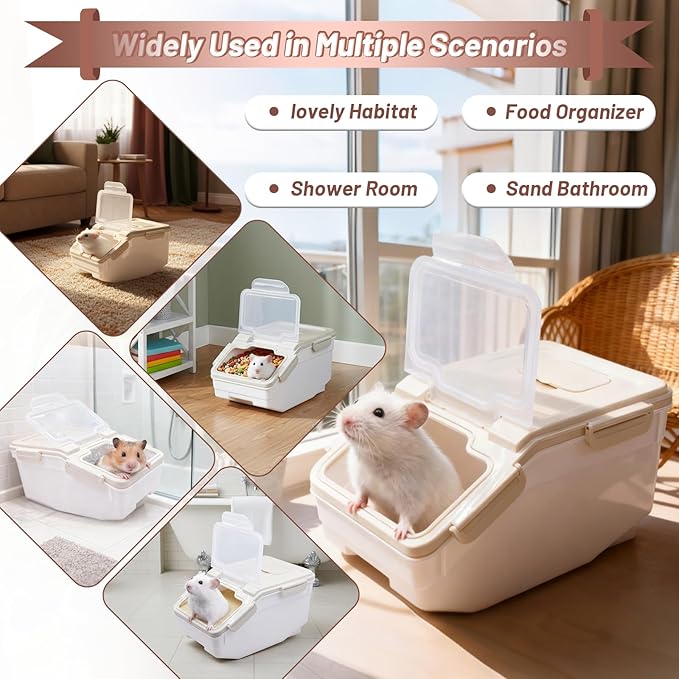 Extra Large Chinchilla Sand Bath Container Kit Plastic Dust Bath House Hamster Shower Room for Hedgehog Guinea Pig Squirrel Small Animals (Grey)