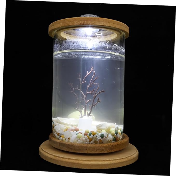 Garneck 1 Set Rotating Fish Bowl Unique Desktop Aquarium Tank with Phyllostachys Pubescens Frame for Home and Office Decor for Gardens and Craft Displays