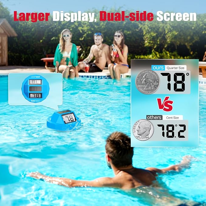 Pool Thermometer Digital Floating, Swimming Pool Water Temperature Sensor, 2026 New Upgrade | Solar Powered | Easy Read | High Precision | Anti-Fog, for Hot Tub, Spa&Ice Bath (Light Blue)