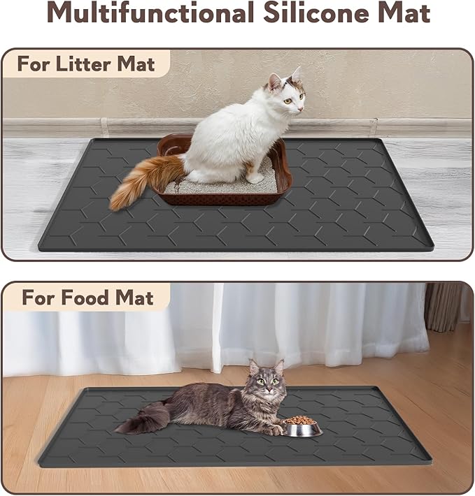 Garoopion Cat Mat for Litter Box, Large 40" X 28" Cat Litter Mat XL, Waterproof Silicone Pad for Floor, Black