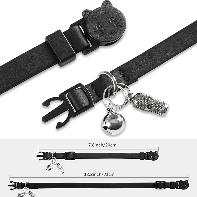 WROSWT Upgrade Breakaway Cat Collar with Bells, Soft Leather Kitten Collars with Name Tag,Safety Adjustable Buckle,Lightweight,Ideal for Girl Boy Cats,Puppies,2 Pack（Black+Brown）