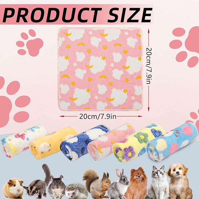 PETKNOWS 6PCS Guinea Pig Fleece Blankets, Washable Small Animal Fleece Bedding Cage Liners Absorbent Pet Pee Pad Sleep Mat Pad Cover for Hamster Ferret Rabbit Chinchilla Hedgehog