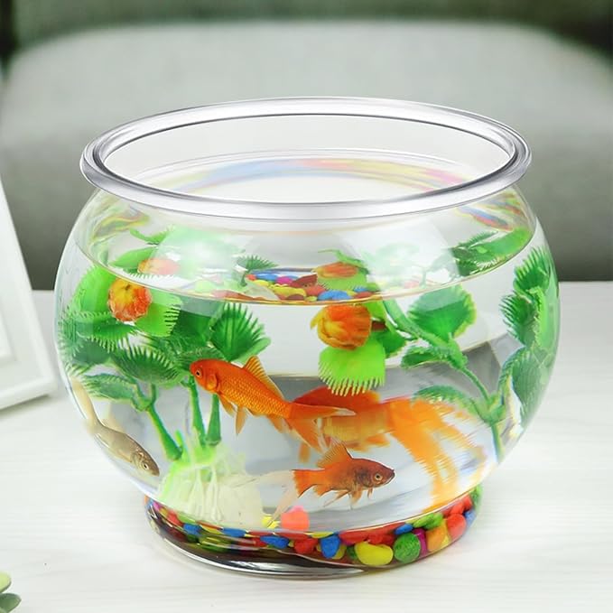9 Pcs Fish Bowl 7.09 x 6.3 Inch Clear Plastic Fish Tank 100 oz Round Desktop Aquarium Multipurpose Goldfish Bowl for Home Office Party Favors Turtle Goldfish