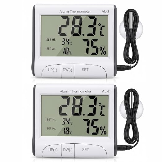 Reptile Thermometer Hygrometer with High Low Temperature Alarm Digital Aquarium Thermometer with Hook and Loop Temperature Humidity Meter Gauge for Terrariums, Vivariums, Reptile Tanks (2)