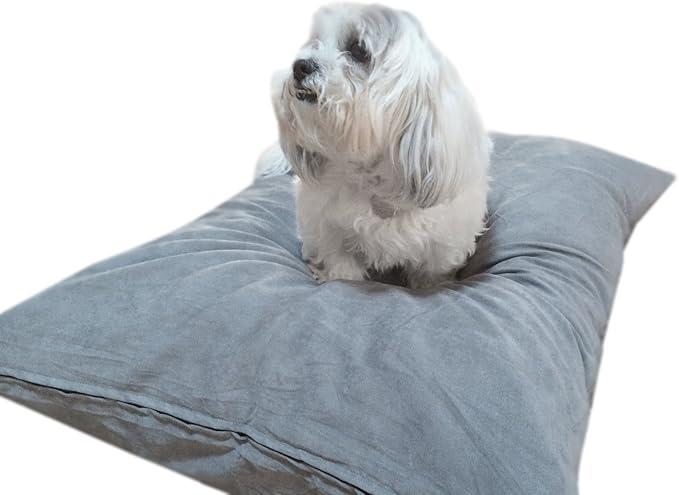 Durable Comfort Micro-Cushion Memory Foam Pet Dog Pillow Bed with Waterproof Liner + External Cover for S,M,L Dogs- Complete Set (Gray Microsuede, 36''x29'')