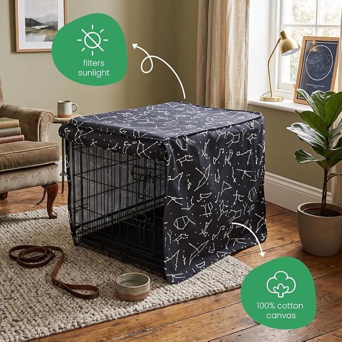 Molly Mutt Rocketman Dog Crate Cover, 100% Cotton Canvas Cover with 2 Roll-Up Panels, Ideal for Dog or Cat Crate, Durable, Washable, and Free of Harmful Chemicals, 36" x 23" x 25"