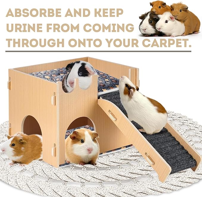 2 Pack Guinea Pig Bed - 10 x 13 Inch Guinea Pig Pee Pads Bedding - Washable and Thickness Upgrade (Dark Blue,M)