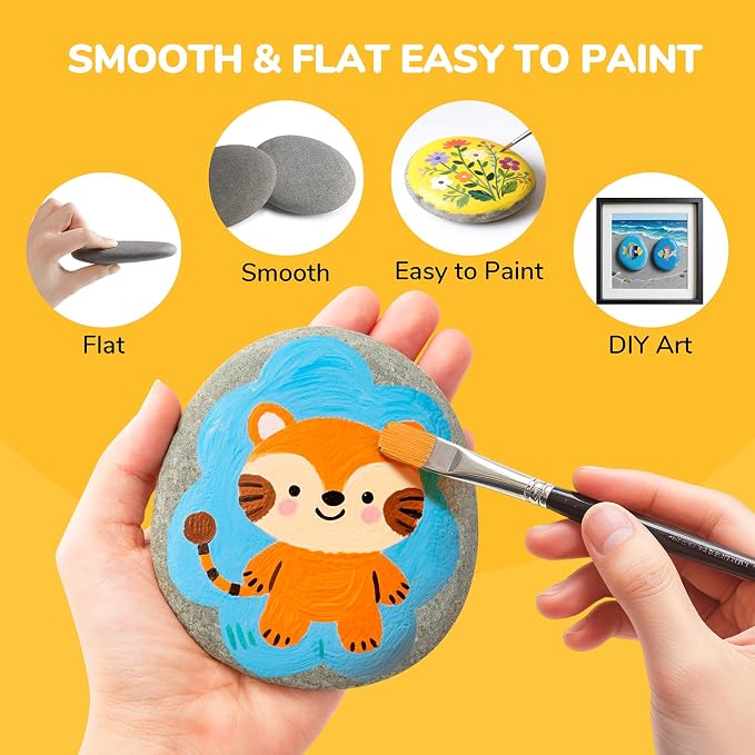 15pcs Rocks for Painting, 5pcs of Each 2-3in, 3-4in, 4-5in, Flat & Smooth River Rocks for Arts & DIY, Kindness Painting Stones for Kids, Garden Deco