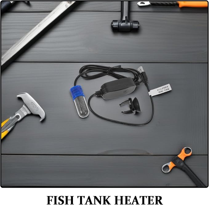 Abaodam Mini Aquarium Heater for Fish Bowls and Betta Fish, USB Powered Auto Temperature Control, Black Plastic and Glass Design, Space-Saving Heater for Small Home Aquatic Environments