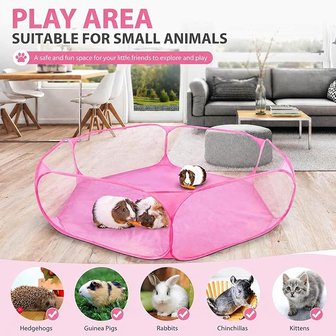 RYPET Guinea Pig Playpen - Breathable & Transparent Pet Playpen Pop Open Outdoor/Indoor Exercise Fence, Portable Yard Fence for Guinea Pig, Rabbits, Hamster, Chinchillas and Hedgehogs