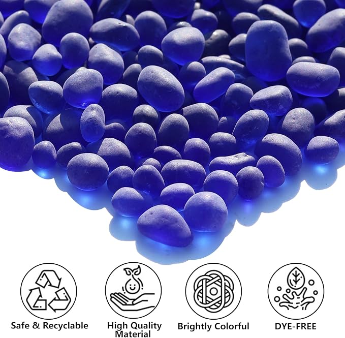 QYGL Sea Glass Stones - 0.9LB Cobalt Blue Frosted Glass Pebbles Gemstones | Perfect for Aquarium Rocks, Fish Tank Gravel, Vase Fillers, DIY Crafts, and Home Decor