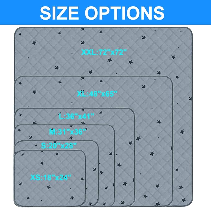 RIOUSSI Washable Pee Pads for Dogs, Reusable, Absorbent, Leakproof, Non Slip Pet Puppy Pads for Potty Training. Gray Stars, 36x72 Inch(2pack)