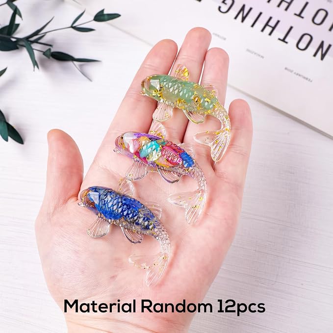 12pcs Goldfish Crystal Stone Resin Decor for Home Fishes Statue Balancing Chakra Reiki Healing Crystal Statue Fishbowl Decoration Home Office Desktop Decoration Gift for Women Men