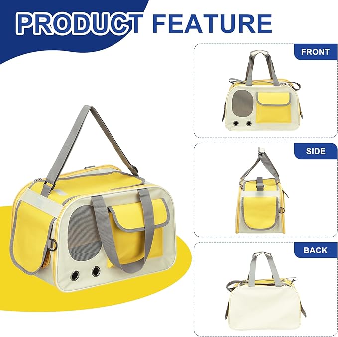Pet Dog Carrier, Portable Expandable and Ventilated, Oxford Cloth Cats and Small Animals Travel Bag 17.72" Up to 16.5 Lbs, (Yellow), Intended for Hiking/Camping/Traveling