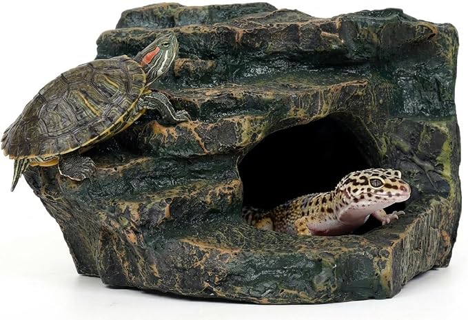 Gecko Tank Acccessories, Turtle Tank Accessories, Perfect Tortoise Hide Fish Tank Decor for Betta, Fish, Snake Hide, Professional Turtle Basking Platform (Medium)