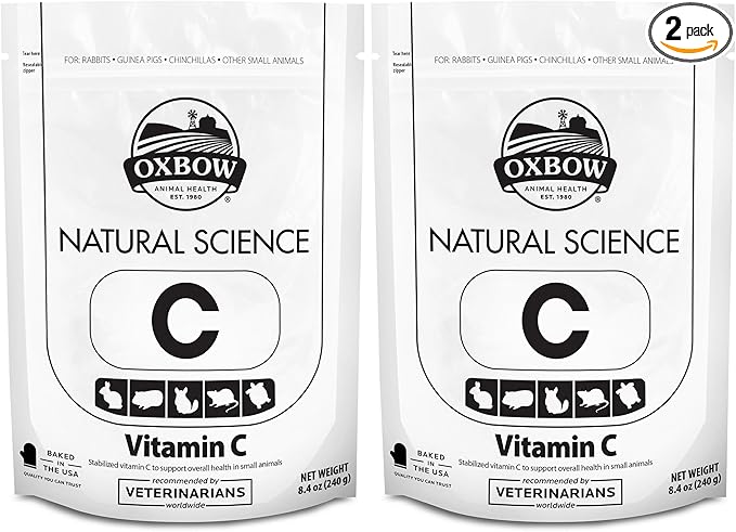 Oxbow Natural Science Vitamin C Tablets for Guinea Pigs, Rabbits & Chinchillas – Daily Immune Support Supplement, Timothy Hay-Based, Veterinarian Recommended, Made in USA, 8.4 oz (2 Pack)