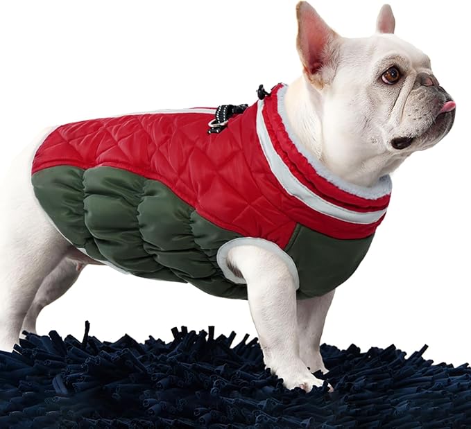FUAMEY Dog Coat for Large Dogs,Waterproof Dog Winter Jacket with Harness Built in Puppy Cold Weather Coats Reflective Pet Vest with Zipper Warm Fleece Dogs Snowsuit Windproof L