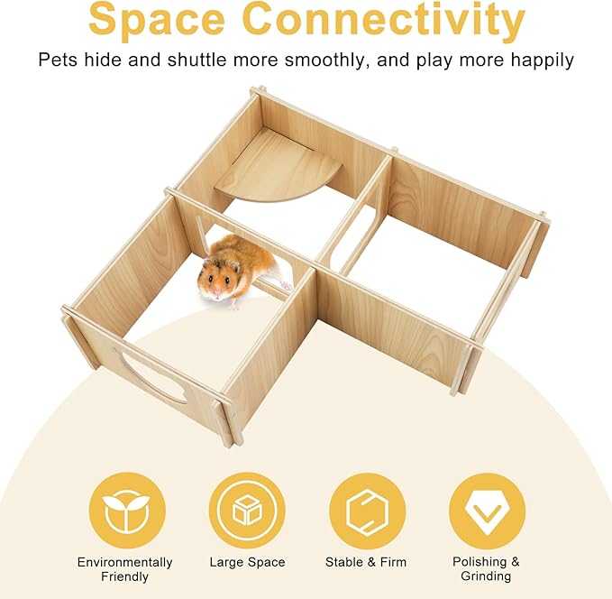 RETON Wooden Hamster House, Hamster Hideout Corner Hamster Accessories, Hamster Hides Platform with Stairs, Hamster Toys Cage Decor for Syrian Hamsters Dwarf Hamster Rat Gerbil