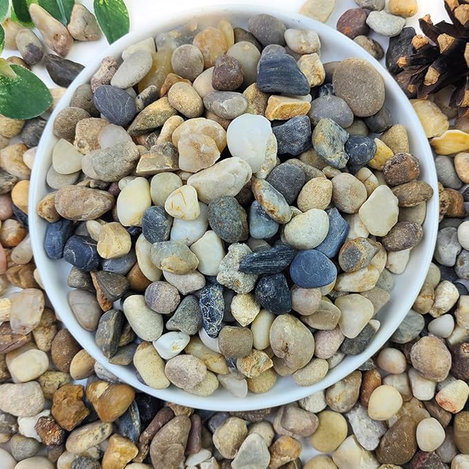 YISZM 2lbs Natural River Rocks for Plants, 3/8" Aquarium Gravel Decorative Polished Mixed Pebbles for Fish Tank, Gardening, Flower Pots, Vase Fillers, Indoor Water Fountains, Landscaping