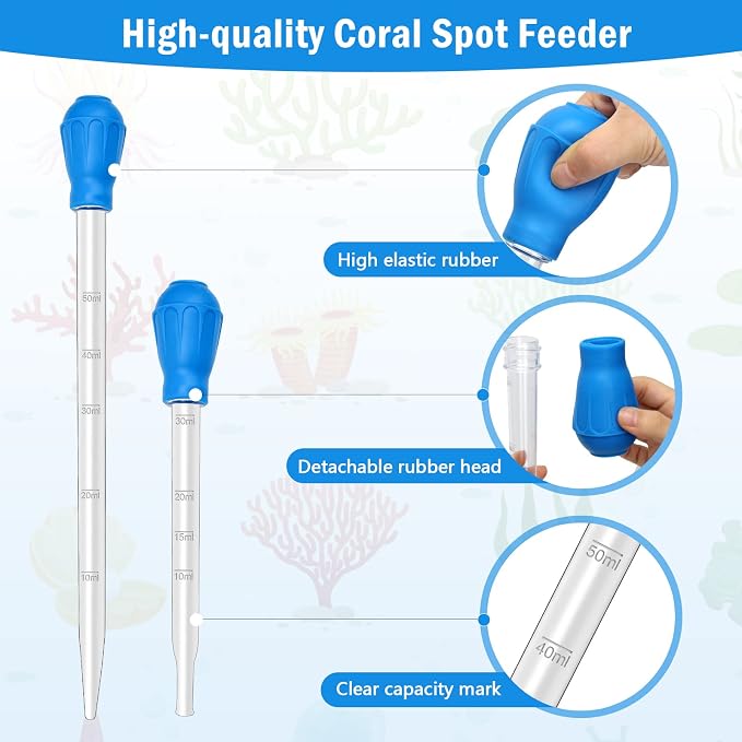 5In1 Aquarium Coral Feeder Kit, Droppers, Straight/Curved Tweezers, Silver | Coral Feeder Kit 60ml And 30ml Droppers, Extender Pipe, Straight And Curved Tweezers, For Reef Feeding And Aquarium Cleaning
