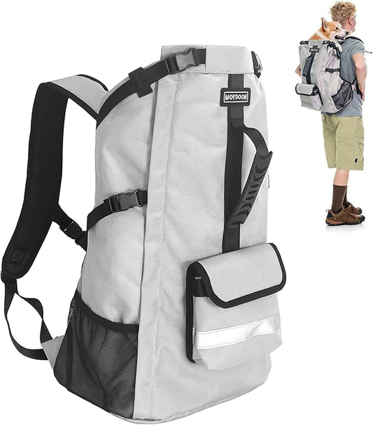 Dog Backpack Carrier for Medium Dogs - 4-Layer Protection, Under 30 lb, Waterproof, Adjustable Dog Hiking Backpack with Storage Pockets, Reflective Strips, Non-Slip Handle for Travel - Grey