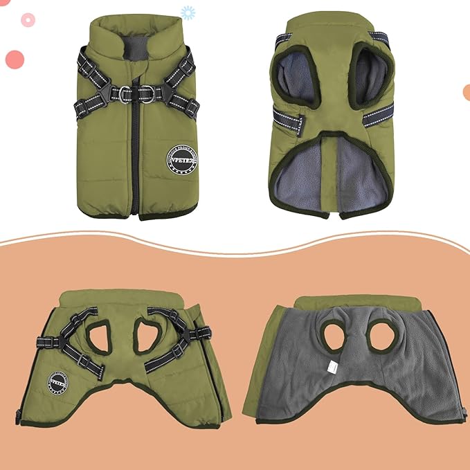 Dog Winter Coat,Warm Jacket Paded Fleece Dog Vest with Built in Harness,Windproof Reflective Cozy Adjustable Snow Pet Coat Clothes with Zipper for Small Medium Large Dogs